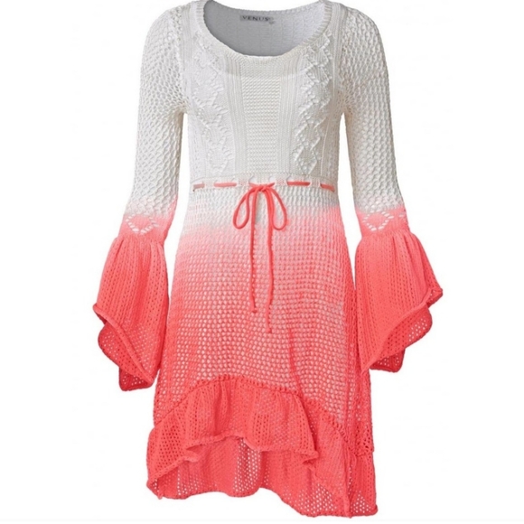 Venus NEW Crochet Over Slip Illusion Dress Ombre White Peach Size medium - Picture 1 of 8